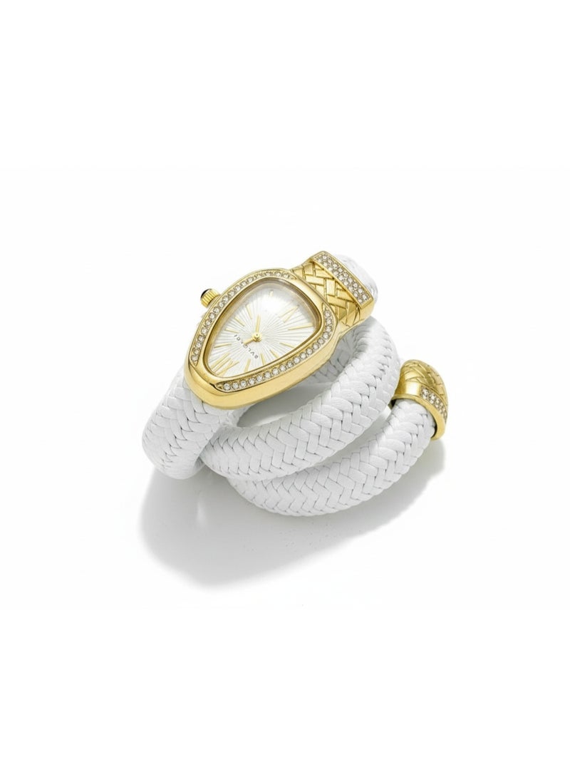 BVLGARI Serpenti White Leather Double-Wrap Watch with Diamond-Set Gold Case - Image 2